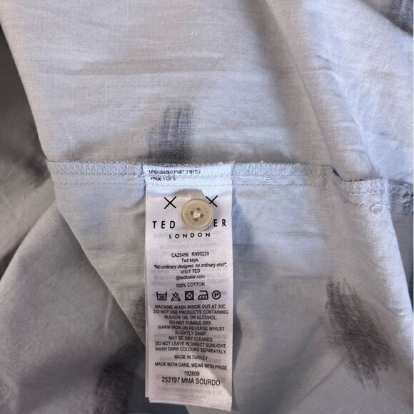 Ted Baker Sourdo Mens Brush Stroke Print Button Down Top Light Blue Size 6 NWT - Picture 7 of 12